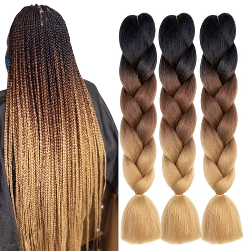 Miniatura 12 de Beige (613) Cabello trenzado 6 paquetes de extensiones de cabello sintético de 24 pulgadas, extensiones de cabello trenzado Jumbo Ombre trenzado