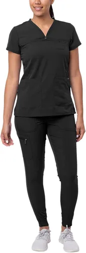 Adar Pro - Conjunto de ropa quirúrgica que facilita el movimiento para mujer, blusa quirúrgica con cuello en V en corazón y pantalón quirúrgico