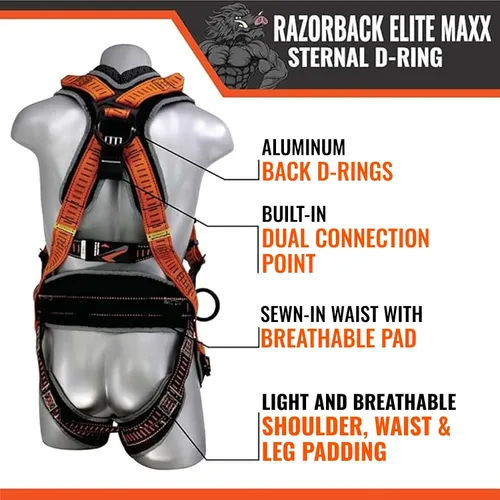 Miniatura 5 de Malta Dynamics Razorback Elite MAXX - Arnés de seguridad y kit de protección contra caídas con cinturón de soporte lumbar cosido y asas de rescate