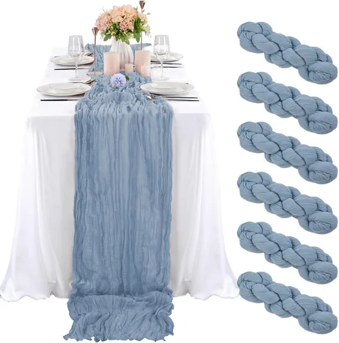 Miniatura 77 de 10 piezas de camino de mesa de estopilla en azul bebé 10 pies, camino de mesa de gasa para recepción de boda, despedida de soltera, fiesta