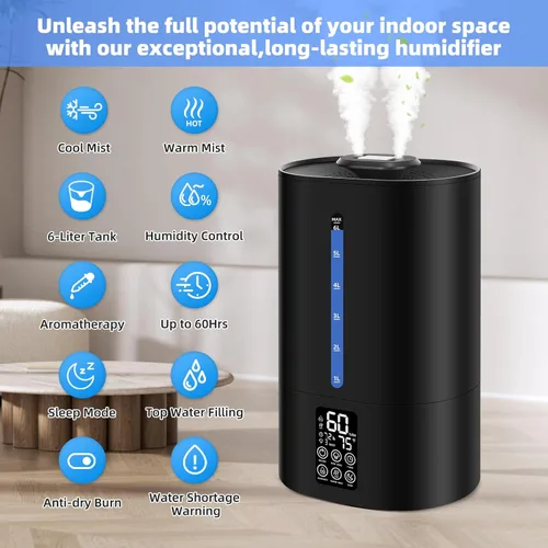 Miniatura 4 de Humidificadores de 6L para dormitorio, habitación grande, hogar, humidificador frío y cálido para plantas, niebla, humidificadores de escritorio