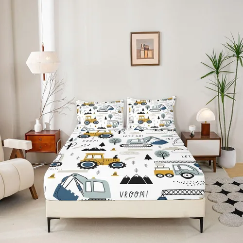 Miniatura 2 de Juego de sábanas bajeras para niños, diseño de caricaturas, equipamiento de decoración, camiones, juego de ropa de cama de dibujos animados, Multi 25