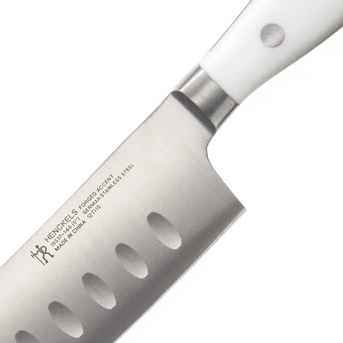 Miniatura 5 de HENCKELS Cuchillo Santoku con borde hueco ultra afilado forjado, 5 pulgadas, mango blanco, ingeniería alemana informada por más de 100 años