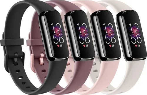 Paquete de 4 correas deportivas compatibles con Fitbit Luxe para mujeres y hombres, correas deportivas de repuesto de silicona suave para Fitbit
