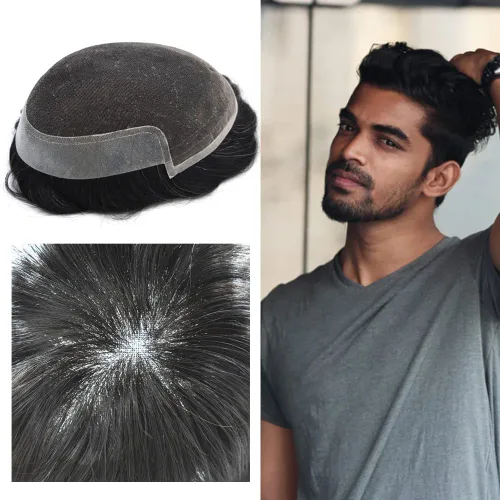 Miniatura 27 de Toupee para hombre, encaje suizo frontal, nudos blanqueados, línea capilar natural, sistemas de reemplazo de cabello humano tipo tupé, piezas hechas