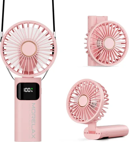 Miniatura 15 de Morelax Portable Fan, Mini Handheld Fan with Power Bank, Cute USB Rechargeable Pocket Fan, Foldable Small Cooling Fan with LED Light, Personal Negro