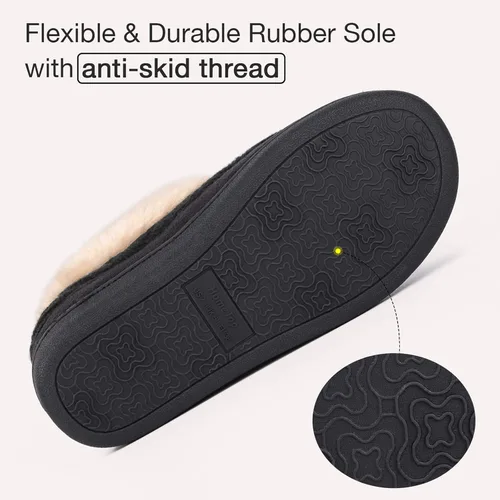 Miniatura 5 de HomeTop Pantuflas de casa de espuma viscoelástica de punto trenzado para mujer con cuello de felpa mullida