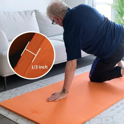 Miniatura 3 de Hatha Yoga Tapete de yoga de TPE grueso de 72 x 27 x 1/3 pulgadas, antideslizante, ecológico, tapete de ejercicio para yoga, pilates y Naranja