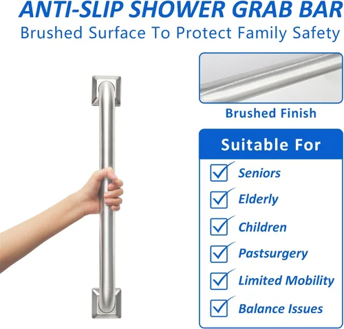 Miniatura 2 de Barras de Agarre para Baño de Acero Inoxidable, Pasamanos ADA Compatible, 500lbs para Bañeras y Duchas, Asa de Inodoro de Seguridad