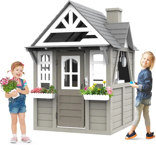 Miniatura 8 de Seizeen Casa de Juegos para Niños al Aire Libre, Casa de Juegos Moderna de Madera de Abeto, Casa de Juegos Tipo Cabaña para Interiores y Exteriores