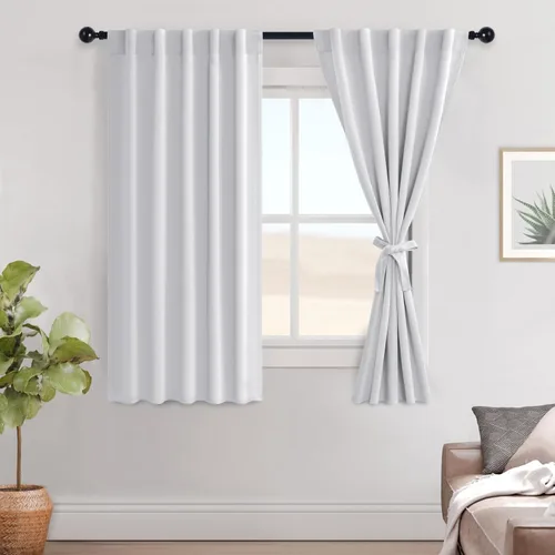 Miniatura 158 de Hiasan Cortinas opacas negras para dormitorio, cortinas opacas cortas de 45 pulgadas de largo, con aislamiento térmico, bolsillo para barra