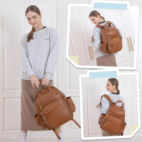 Miniatura 2 de Omanmoli Mochila para pañales, bolsa de bebé de cuero con 16 bolsillos, mochila grande para pañales de viaje, organizador esencial para bebé, 4 Negro