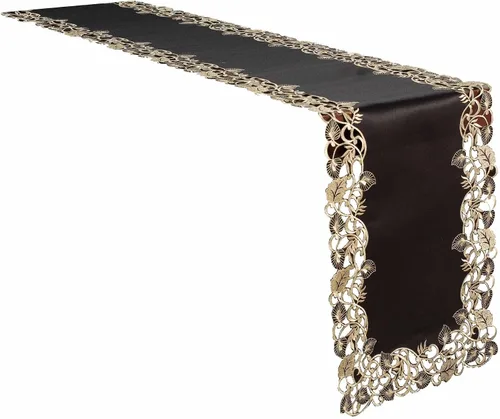 Miniatura 8 de DECOZEN Camino de mesa navideño de encaje dorado negro – Bufanda bordada para comedor y tocador para mesas de vacaciones, bodas y fiestas – 14 x 108