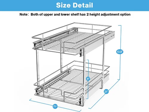 Miniatura 3 de LOVMOR Organizador individual extraíble de gabinete, cajones de gabinete de 2 niveles deslizantes, organizador de ollas y sartenes, estante