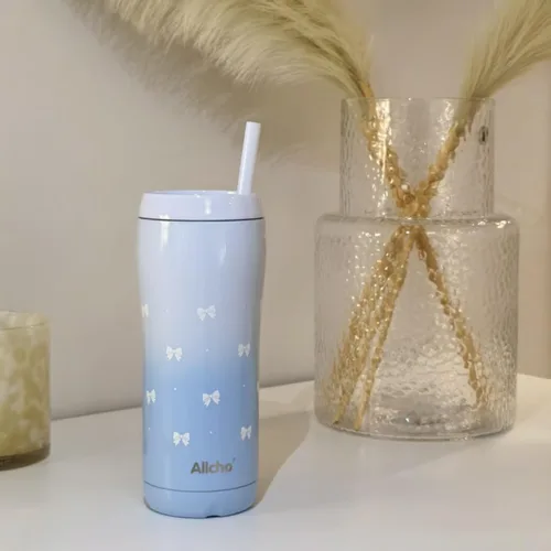 Miniatura 4 de Bow - Botella de agua aislada para mujeres, botellas de agua de acero inoxidable de 18 oz, de doble pared, 2 tapas (para beber y vaso) - Hidrata