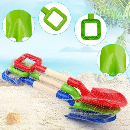 Miniatura 6 de Palas de arena de playa de 16 pulgadas para niños, kits de herramientas de jardinería, pala de madera larga resistente para excavar nieve y arena