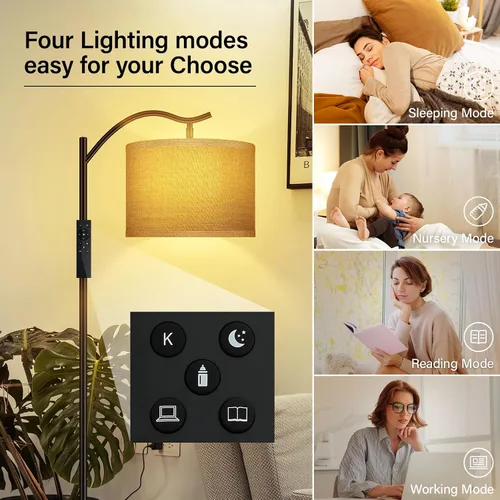 Miniatura 5 de BoostArea Lámpara de pie para sala de estar, lámpara de pie de arco con control remoto, brillo regulable continuo y temperatura de colores 2700 Yute