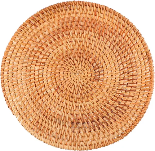 Miniatura 9 de Tapete individual de ratán resistente al calor, posavasos de madera de chocolate de 5.11 pulgadas, tapete antideslizante para uso doméstico