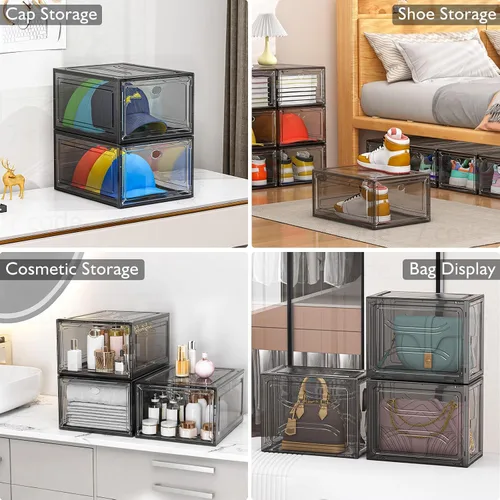 Miniatura 7 de Organizador de almacenamiento de zapatos de plástico transparente, grueso y resistente c/puerta magnética, cajas apilables, zapatero plegable