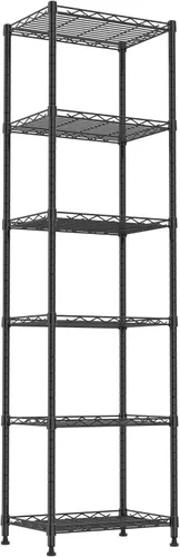 REGILLER Estantería de alambre de acero de 6 niveles, unidad de almacenamiento con estantes ajustables para lavandería, baño, cocina, despensa, Negro