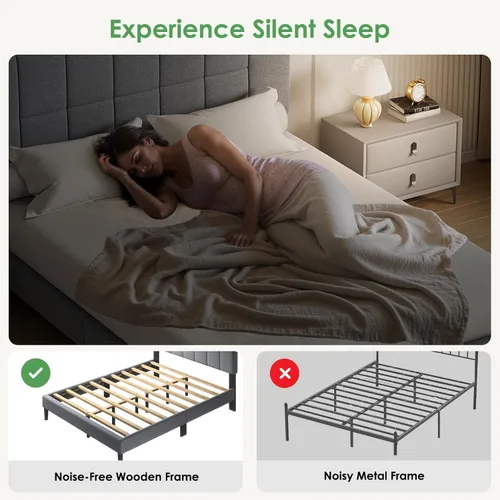 Miniatura 7 de Marsail Base de cama de tamaño individual con cabecero, tapizado, ajustable de 6 a 12 pulgadas, capacidad de 1300 libras, diseño de madera