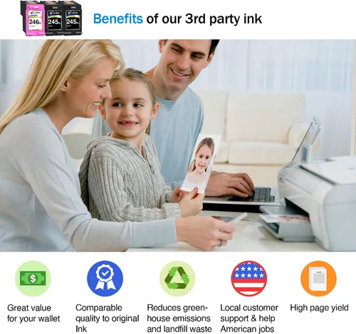 Miniatura 2 de Cartlee Cartuchos de tinta compatibles de repuesto para Canon Ink 245 y 246 PG-245xl CL-246xl para iP2820 MG2420 MG2920 MG2922 MG2520 MG2924 MX492