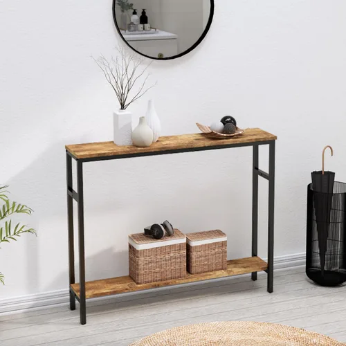 Miniatura 6 de Timberer Mesa consola estrecha, mesa de sofá de 39.4 pulgadas con estante ajustable, mesa larga delgada de 2 niveles para pasillo, entrada, sala