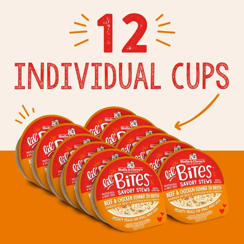 Miniatura 2 de Stella & Chewy's Lil Bites - Guisos salados para razas pequeñas, cena de carne de res y pollo en caldo, tazas de 2.7 onzas (paquete de 12)