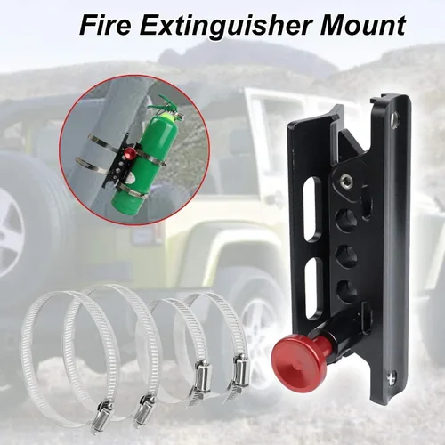 Miniatura 5 de Barra antivuelco de liberación rápida para extintor de incendios, soporte de montaje para extintor compatible con Jeep Wrangler Gladiator Ford Negro