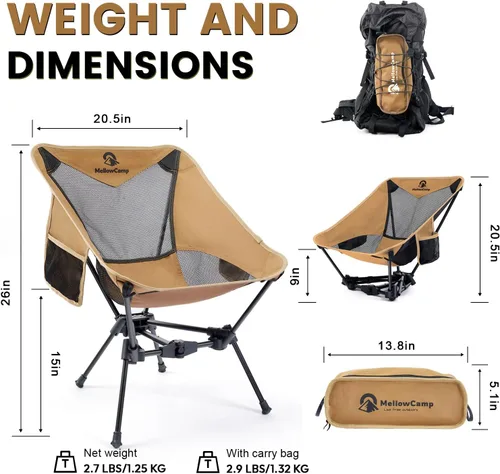 Miniatura 3 de MellowCamp Silla de camping, silla de senderismo plegable ultraligera, compacta y portátil para senderismo, camping, mochileros, playa, viaje