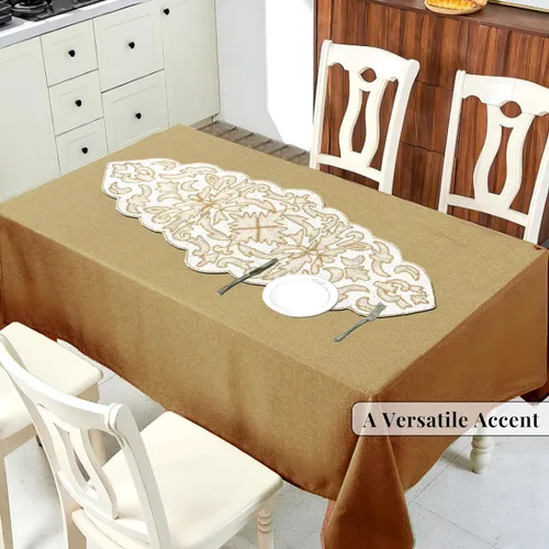 Miniatura 5 de Camino de mesa con cuentas de 13 x 36 pulgadas, elegante centro de mesa de comedor con cuentas de vidrio y parte trasera de poliéster, camino Oro