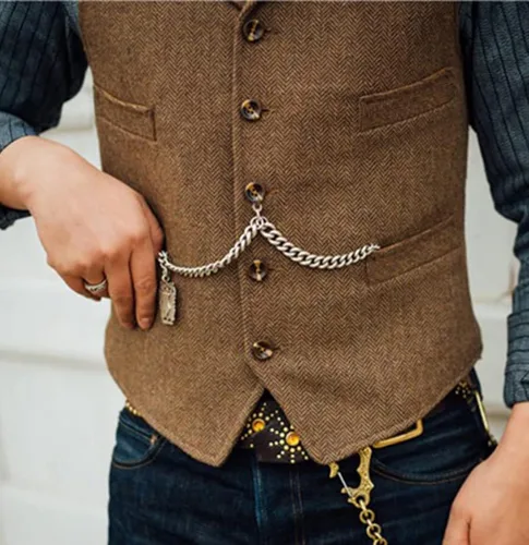Miniatura 5 de Chaleco clásico de lana Tweed para hombre chaqueta sin mangas chaleco de espiga para esmoquin