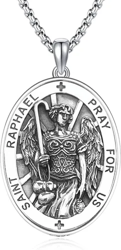 Miniatura 372 de Collar de plata de ley 925 con medalla de San Patrón, colgante de protección católica, amuleto, joyería religiosa para hombres y mujeres