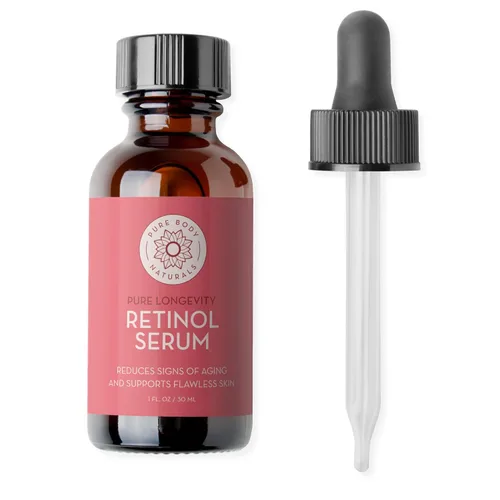 Pure Body Naturals Suero facial de retinol, suero de retinol con hamamelis, aceite de mirto y ginseng, crema antiedad y corrector de manchas oscuras
