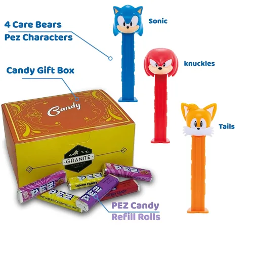 Miniatura 2 de PEZ Sonic The Hedgehog - Juego de dispensadores y cajas de regalo de caramelos: Sonic, nudillos y colas, 3 dispensadores Sonic Pez con repuestos