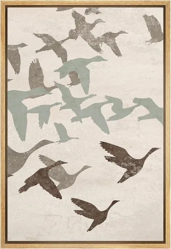 Miniatura 46 de NWT Impresión en lienzo enmarcado para pared, acuarela, grullas, pájaros volando, naturaleza salvaje, ilustraciones de arte moderno decorativo