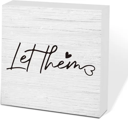 Miniatura 11 de Letrero de caja de madera Let Them de 5 x 5 pulgadas, letrero de escritorio estilo granja Boss Lady decoración de cubículo de oficina, accesorios