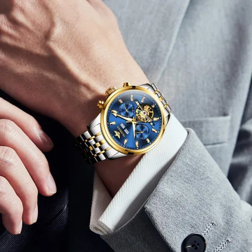 Miniatura 8 de OLEVS Relojes automáticos para hombre, mecánico, de lujo, cuerda automática, multicalendario, acero inoxidable, impermeable, relojes de pulsera