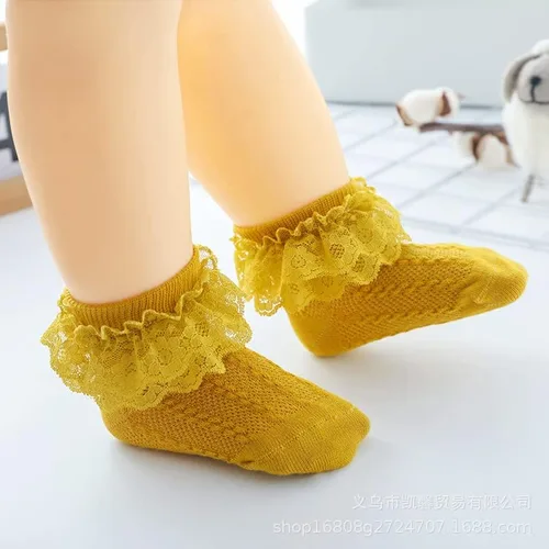 Miniatura 4 de DRESHOW BQUBO Baby Girls Socks Eyelet Ruffle Lace Socks Cute Frilly Socks NewbornInfantToddlers Thin Socks Dress Socks