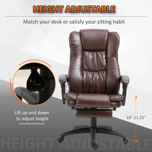 Miniatura 5 de Vinsetto Silla de oficina de masaje de respaldo alto con vibración de 6 puntos, 5 modos, silla ejecutiva, silla giratoria de piel sintética