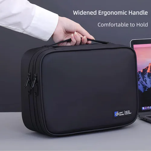 Miniatura 8 de Organizador de artículos electrónicos, estuche de viaje organizador de cables, bolsa organizadora de cables de doble capa, accesorios