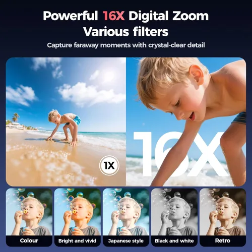 Miniatura 4 de Cámara digital 4K rosa para niñas y adolescentes: cámara de vlogging de 64 MP con pantalla abatible, zoom de 16X, bonita cámara compacta