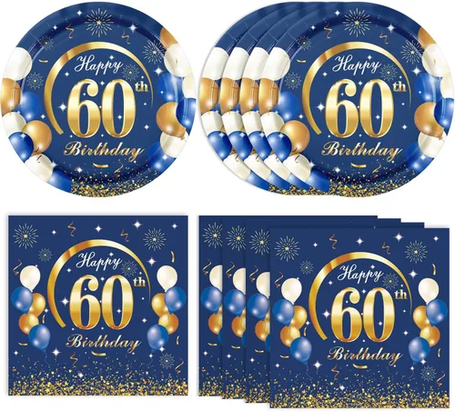 Miniatura 11 de 40 piezas de decoración para el 70 cumpleaños de hombres, azul marino y dorado, decoración de fiesta de cumpleaños feliz, incluye platos