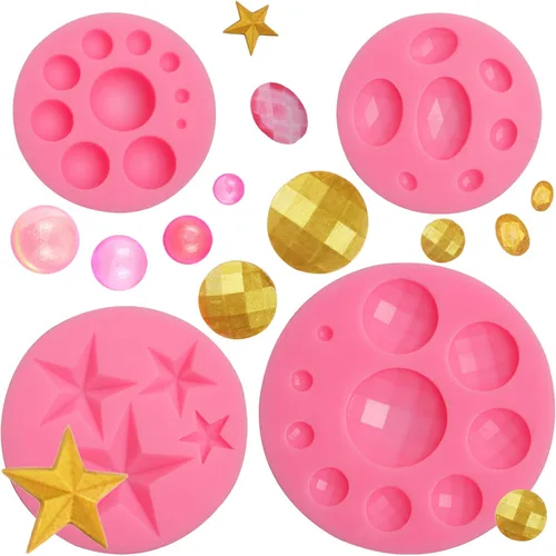 Moldes de silicona con perlas de gemas, 4 paquetes de moldes de decoración de chocolate con esfera de estrella para decoración de pasteles,