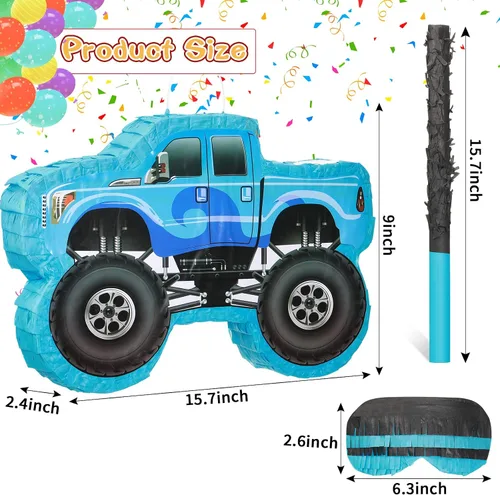 Miniatura 2 de Piñata de camión pequeño, piñata de camión de cumpleaños para niños, piñata de construcción con palo, confeti para niños, suministros de fiesta