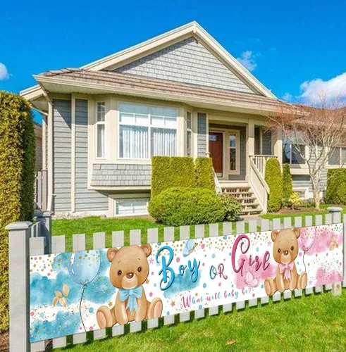 Cartel grande de letrero para niño o niña, bonito oso revelado de género, decoración de jardín para fiesta de patio o jardín, revelación de género