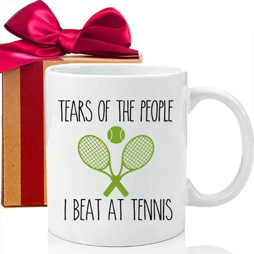 Taza de tenis divertida, taza de tenis con texto en inglés "Tears of The People I Beat In", taza inspiradora sarcástica divertida, regalos para