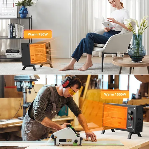 Miniatura 3 de Shinic Calentadores radiantes para uso en interiores para habitaciones grandes, calentador eléctrico de calentamiento rápido de 1500 W/750 W