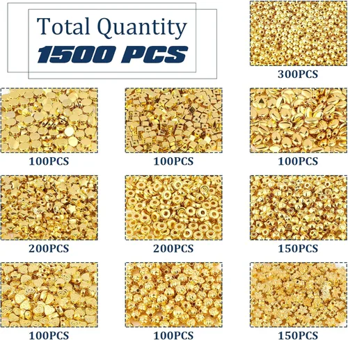 Miniatura 3 de 1500 Piezas 10 Estilos Cuentas Espaciadoras Doradas Surtidas para Hacer Joyas Cuentas Sueltas para Pulsera Collar Pendientes Manualidades DIY Dorado