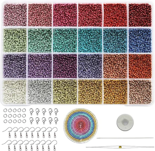 Miniatura 9 de Bala&Fillic Tamaño de cuentas de semillas de 0.079 pulgadas, 24 colores en total, 16800 piezas en caja, 12/0 pequeñas cuentas de semillas